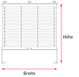 Maßgrafik für Plissee VS1 – zeigt Höhe und Breitenmessung für korrektes Verspannen