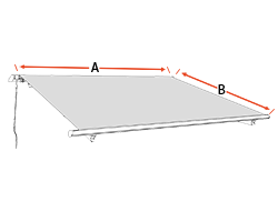 Grafik mit Maßangaben für die Markise inklusive Gestell